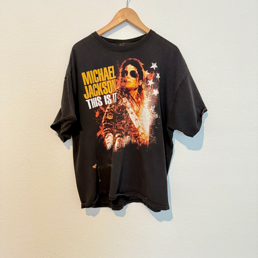 Michael Jackson This Is It T-Shirt Adult 2XL Black Bleach Stain Graphic Tee